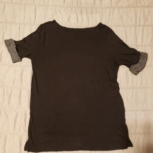 White Stag Black Relaxed Fit Short Sleeve Tee W/striped Sleeve M (8-10)